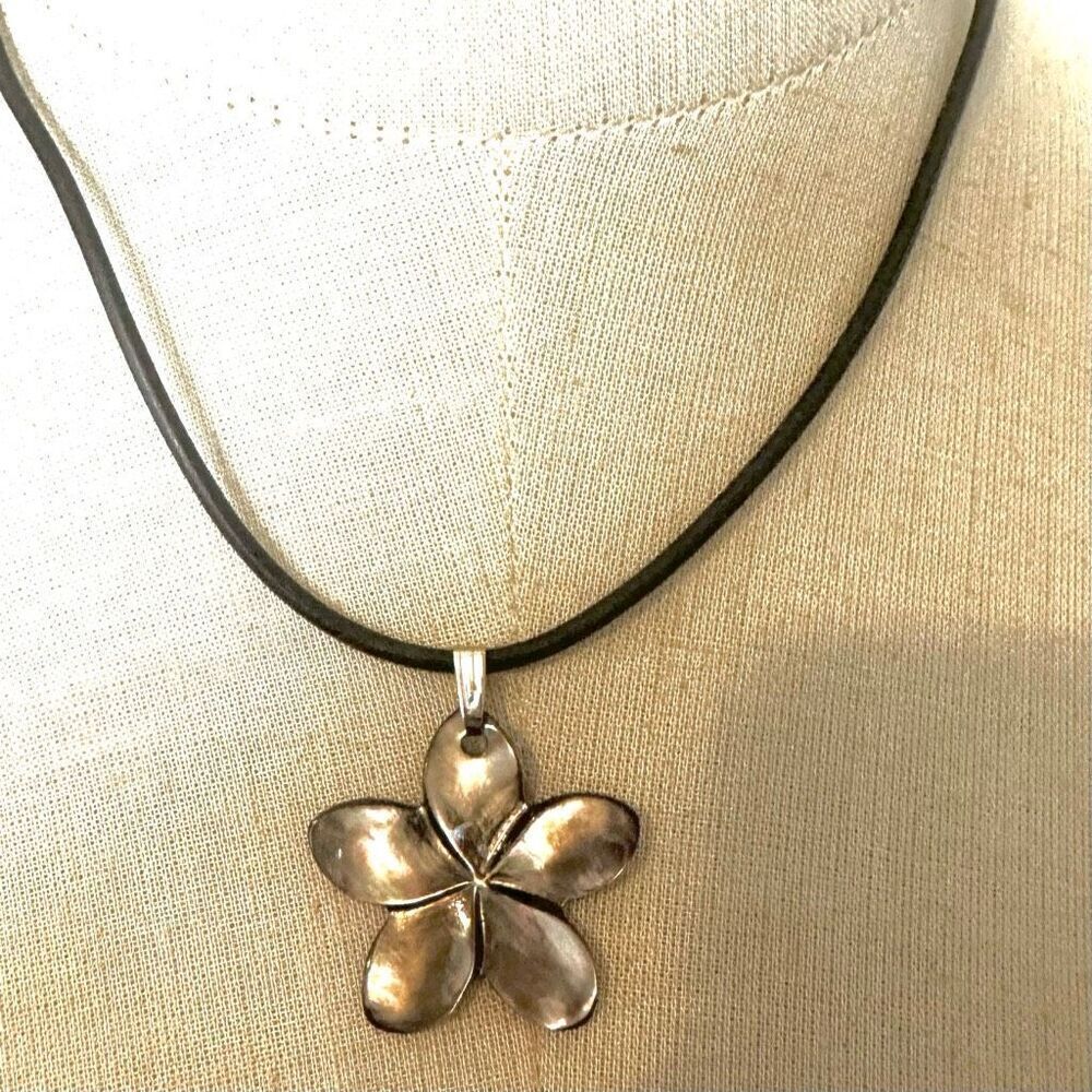 Abalone flower pendant necklace on cord